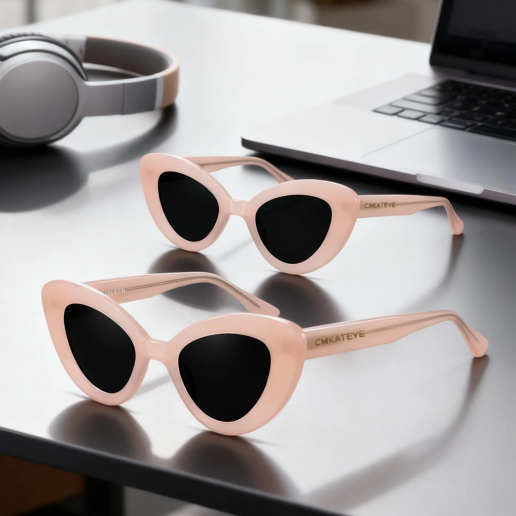 2pcs GMKATEYE Pink Retro Cat Eye Sunglasses Y2K Style 100% UV Protection Anti Glare Nylon Lenses Scratch Resistant 2pcs Set Essential for Travel shades