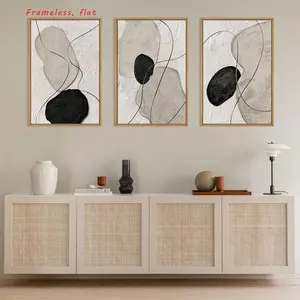 3-Piece Set, Neutral Abstract Wall Art Canvas, Modern Abstract Design, Modern Geometric Wall Decor, Contemporary Minimalist Artwork, Black & Beige Canvas Print, Suitable for Living Room, Bedroom, Office, High Definition, Waterproof, Frameless Art