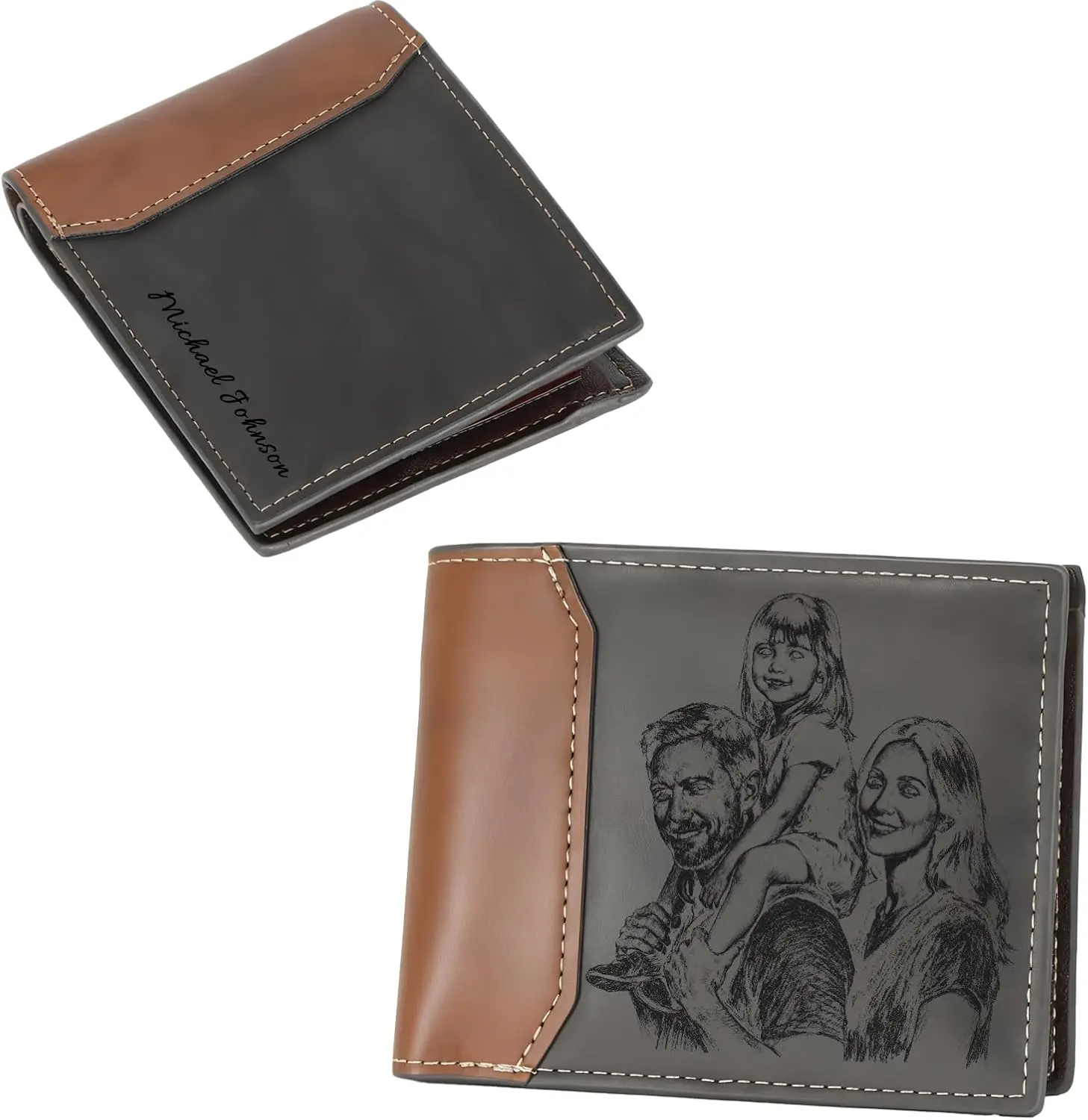 Custom Photo Leather Mens Wallet - Personalized Engraved Gift for Loved Ones Custom Photo Leather Mens Wallet - Personalized Engraved Gift for Loved Ones