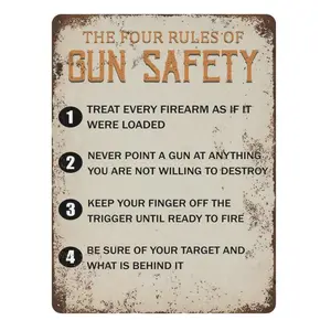 Essential Gun Safety Rules Vintage Tin Sign Retro Metal Wall Decor for Home Garage and Shooting Range