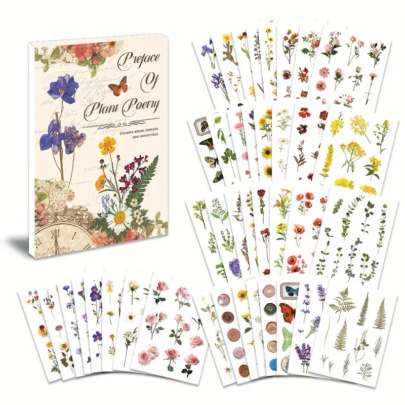 40 Sheets 470 Pcs Plant Scrapbook Sticker Set – Journaling, Scrapbooking, DIY Arts & Crafts, Bullet Journals, Junk Journals, Planners & More