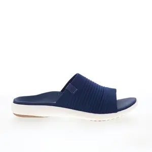 Spenco Astoria Slide SP1016PBL Womens Blue Wide Canvas Slides Sandals Shoes