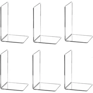 Clear Acrylic Bookends for Shelves Heavy Duty Book Ends and Desktop Organizer Book Stopper for Books Movies CDs 7.3x4.8x4.8 inch (6)