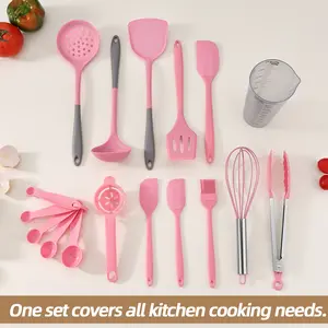 13pcs/set Silicone Cooking Utensil Set, Modern Non Stick Kitchenware Set with Measuring Cup, Including Spatula, Basting Brush, Spoon, Tongs, Whisk, Essential Kitchen Tools, Gift for Parents