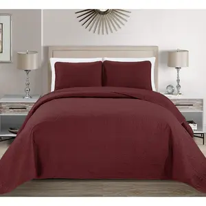 Fancy Collection Embossed Coverlet Bedspread Over Size Set Solid # Austin (Burgundy, King/California King)