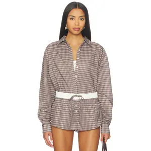 LIONESS x REVOLVE Nirvana Shirt in Dark Chocolate Check