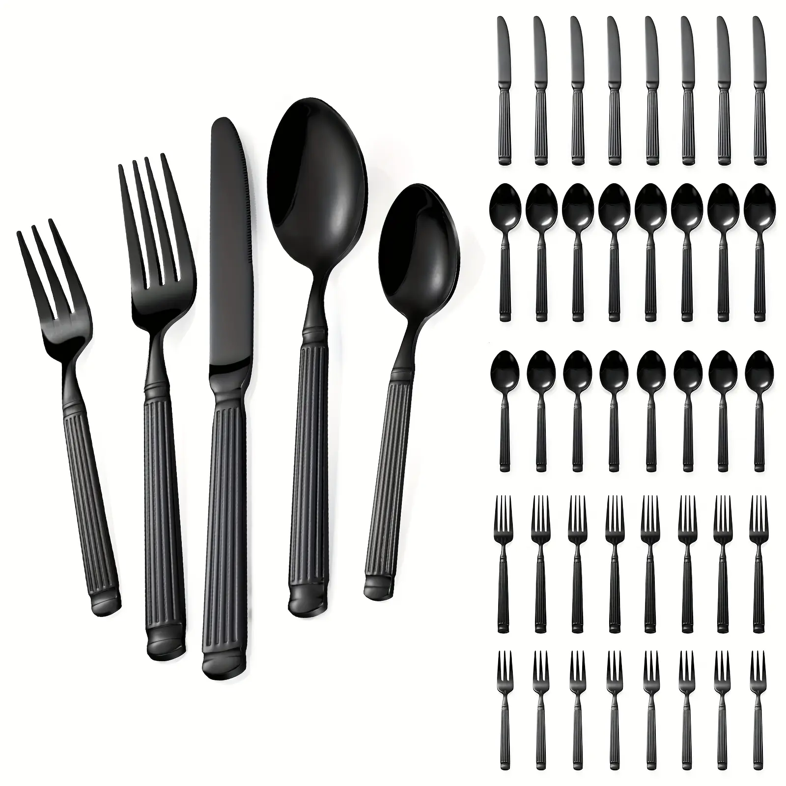 Sturdy 40-Piece 18/10 304 Stainless Steel Spoon and Fork Set - Retro Clean Lines Dinnerware Set, Ergonomic Handles, Rust-Proof, Dishwasher-Safe, Mirror Polished Cutlery Service Kits