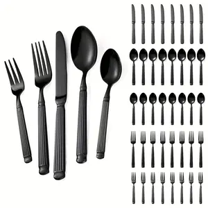 40pcs Stainless Steel Cutlery Set - Heavy Duty 18/10 304 Stainless Steel Flatware with Ergonomic Design, Rust-Proof & Dishwasher Safe