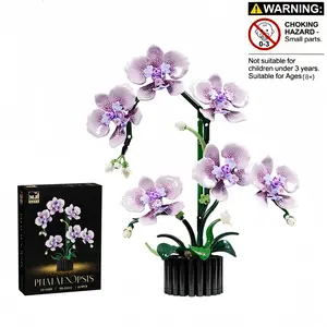 619pcs Butterfly Orchid Building Blocks, Floral Model, Home Decoration, Forever Flower, Holiday Gift, Wooden Toy Flowers