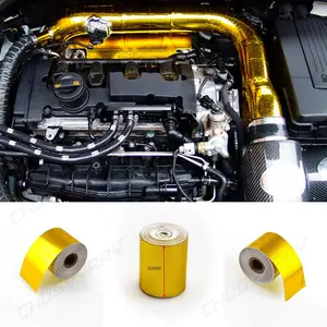 2"x15"(5M) Gold Exhaust Thermal Wrap Manifold Header Isolation Heat Tape, Glassfiber Heat Shield Reflective Tape Wrap Roll, Compatible with Intake Pipe, Engine, Turbo, Radiator, etc.