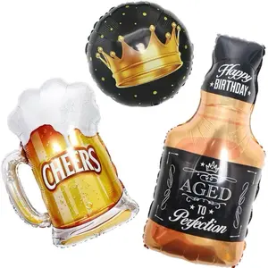 3PCS  Beer Mug, whisky and crown ballons with Shape Aluminum Film Balloon. Birthday ballons, Festivals,  wedding decorations and more