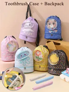 Cute Macaron Color New Swimming Bag with Straw Toothbrush Cup, Unisex Travel Toothbrush Holder, PP Material, Dry-Wet Separation, Large Capacity, Multifunctional Toiletry Bag