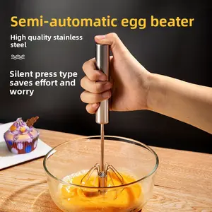 Stainless Steel Semi Automatic Whisk Rotary Cream Egg Whisk Home Manual Whisk Baking Tool