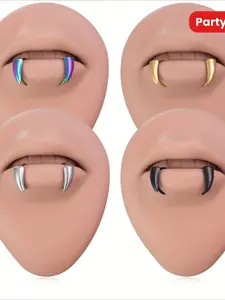 Gothic Style Clamp-on Lip Rings, 1 Pair - Stainless Steel Fangs, Suitable for Women, Y2K Style Daily and Party Jewelry, Essential Halloween Gift, Lip Piercing Ring