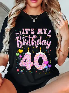 100% Cotton Unisex It's My 40th Birthday Girl Doughnut Happy 40 Years Old Lady Round Neck Short Sleeve T-Shirt Women's Men Graphic Tee