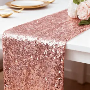 Rose Gold Sequin Table Runner, Shiny Party Decoration Cloth, Perfect for Birthday Wedding Holiday Baby Shower Christmas (11.81x86.6 Inch)