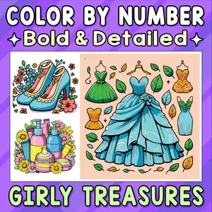 Color By Number Bold & Detailed Girly Treasures: Adorable Things for Adults and Teens to Relax, Unwind, and Enjoy Sweet Style