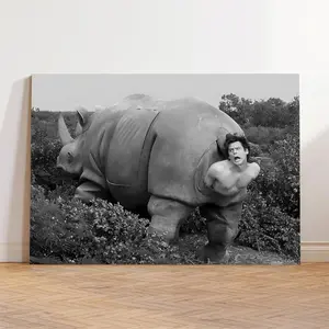 [UNFRAMED] Funny Framed Canvas Wall Art Bathroom Decor Retro Humor Comedy Ace Ventura Movie Poster Rhino Painting Modern Toilet Artwork for Living Room Dormitory Wall Home Decoration 2D Flat Kitchen Ornaments