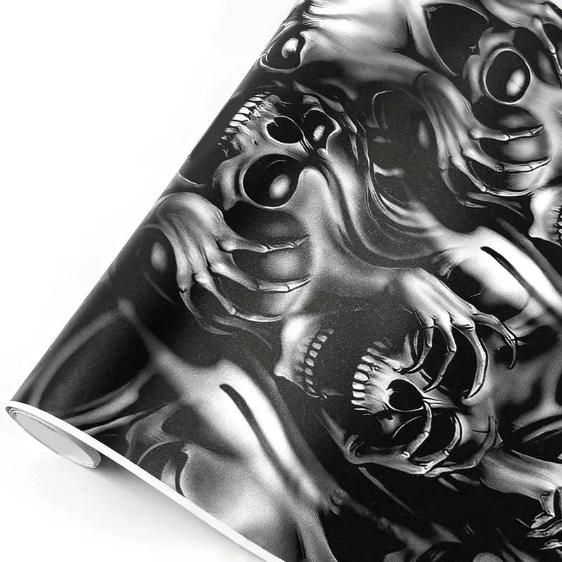 Skull Pattern Car Sticker, Skull Decal, Car Decals, 1 Roll Waterproof Vinyl Car Wrap Film, Auto Body Hood Rearview Mirror Motorcycle Bike Graffiti Sticker, Automotive Decoration, Car Exterior Decoration Accessories