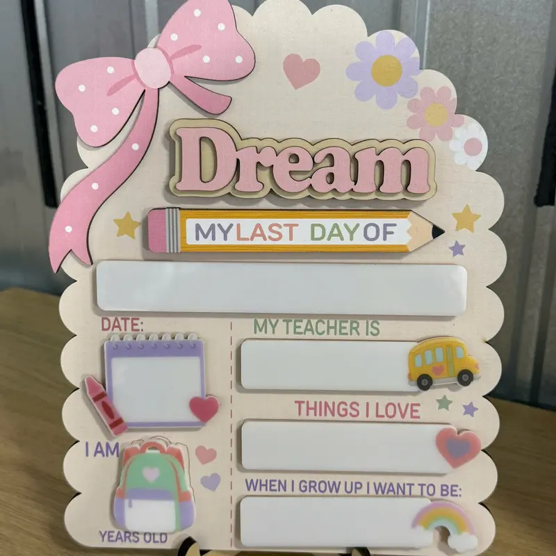 Personalized Back to School Dry Erase Sign, School Supplies, Includes Marker, 2 Interchangeable Tags, Wooden Name, Stand, Gift Box Ready, Reusable Nursery Shelves Keepsake, Colorful Art M/L Sizes