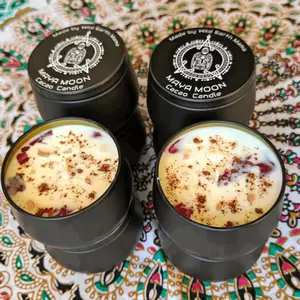 Maya Moon Cacao Infused Candle, Natural Soy with Healing Crystals, Unique Holistic Gift