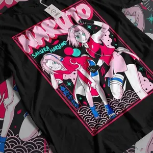 Anime T-Shirt, Sakura Haruno Girl Graphic Tee, Fashion Cotton, Full Colors, Full Sizes, For Men, For Women