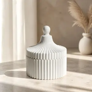 Handmade Ceramic Striped Candle Jar