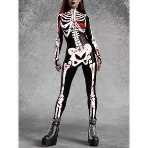 long-sleeved jumpsuit Halloween Party Skeleton Onesie - Wild