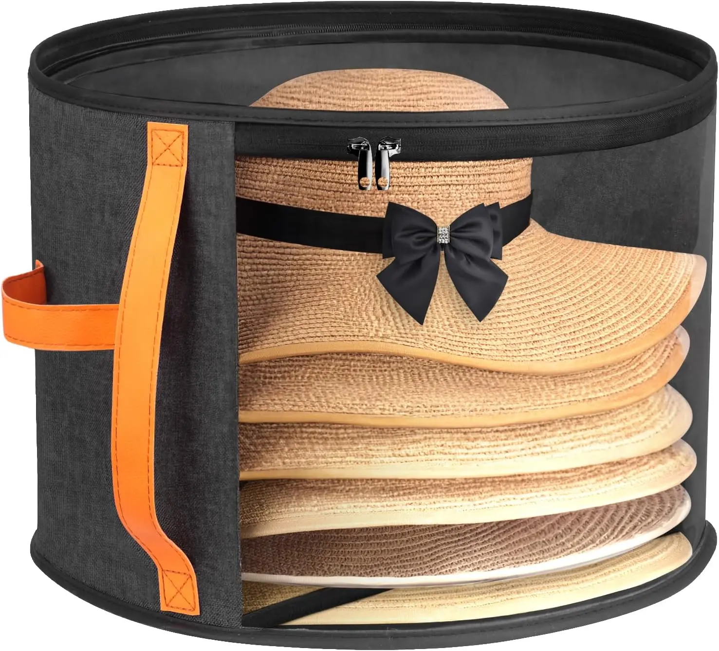 Clear Hat Storage Box for Women, Cowboy Hat Organizer for Closet, Wide Brims Hat Case with Carrying Handles, Hat Bag Hat Case (Black)