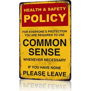 Vintage Tin Sign Retro Metal Funny Health & Safety Policy 12x8 inch Wall Art Plaque for Home Office Bar Restaurant