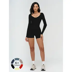 Women's Long Sleeve Yoga Set, Sporty Tight-Fitting Running, Above-The-Knee Plain Design, All-Season Wear, Ideal for Outdoor Activities, Workout Running Clothes