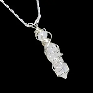 Clear Quartz Crystal Necklace with Sterling Silver Wire Wrap & Chain, Adjustable 19" to 22" Chain, Custom Made Gift for Her/Him, Chakra Healing Stone
