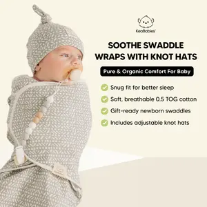 [Baby Registry Favorite] KeaBabies 3-Pack Soothe Swaddle Wrap with Knot Hats – Organic Cotton, Promotes Healthy Hip Development – Perfect for Bedtime, Baby Shower Gifts & Newborn Photoshoots