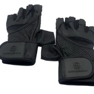 BUFF AMERICAN Black Weight Lifting Gloves with Wrist Strap Support, Rubber Palm Grip, and Durable Design.