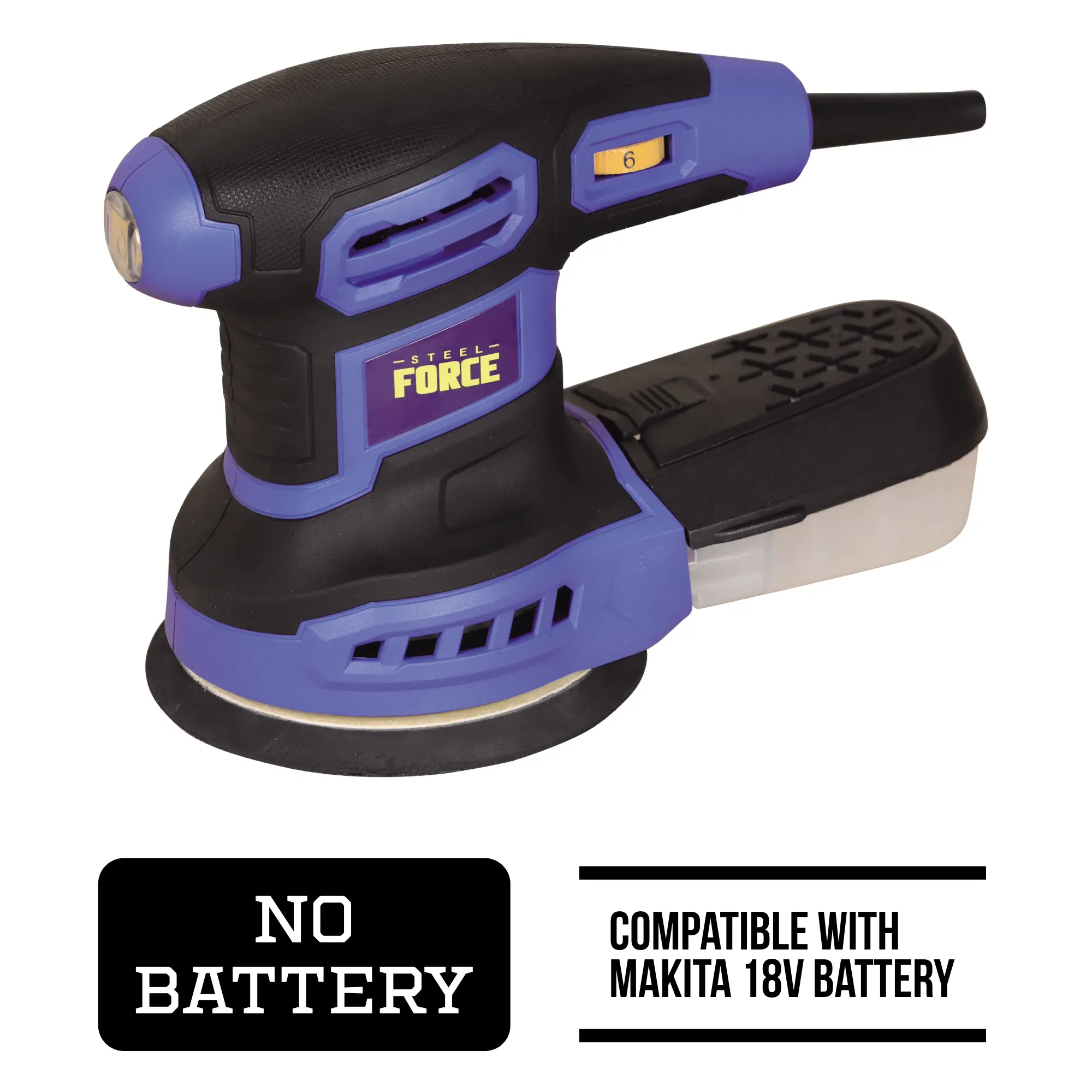 STEEL FORCE 5-Inch Random Orbit Sander Power Tool, 3A 360W Variable Speed Random Orbital Polisher with 6000-13000 OPM Motor & Improved Dust Collection