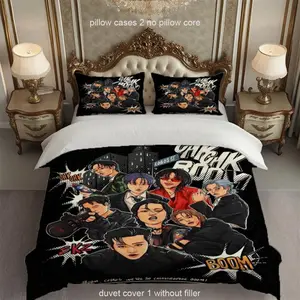 【JIT】Three-Piece Set K-Pop Stay Kids Printed Duvet Cover Set Comfortable Printed Duvet Cover All-Season Universal 100% Polyester Breathable Fabric Machine Washable Good Choice for Enhancing Bedroom Atmosphere Set Includes One Duvet Cover + 2 Pillowcases,