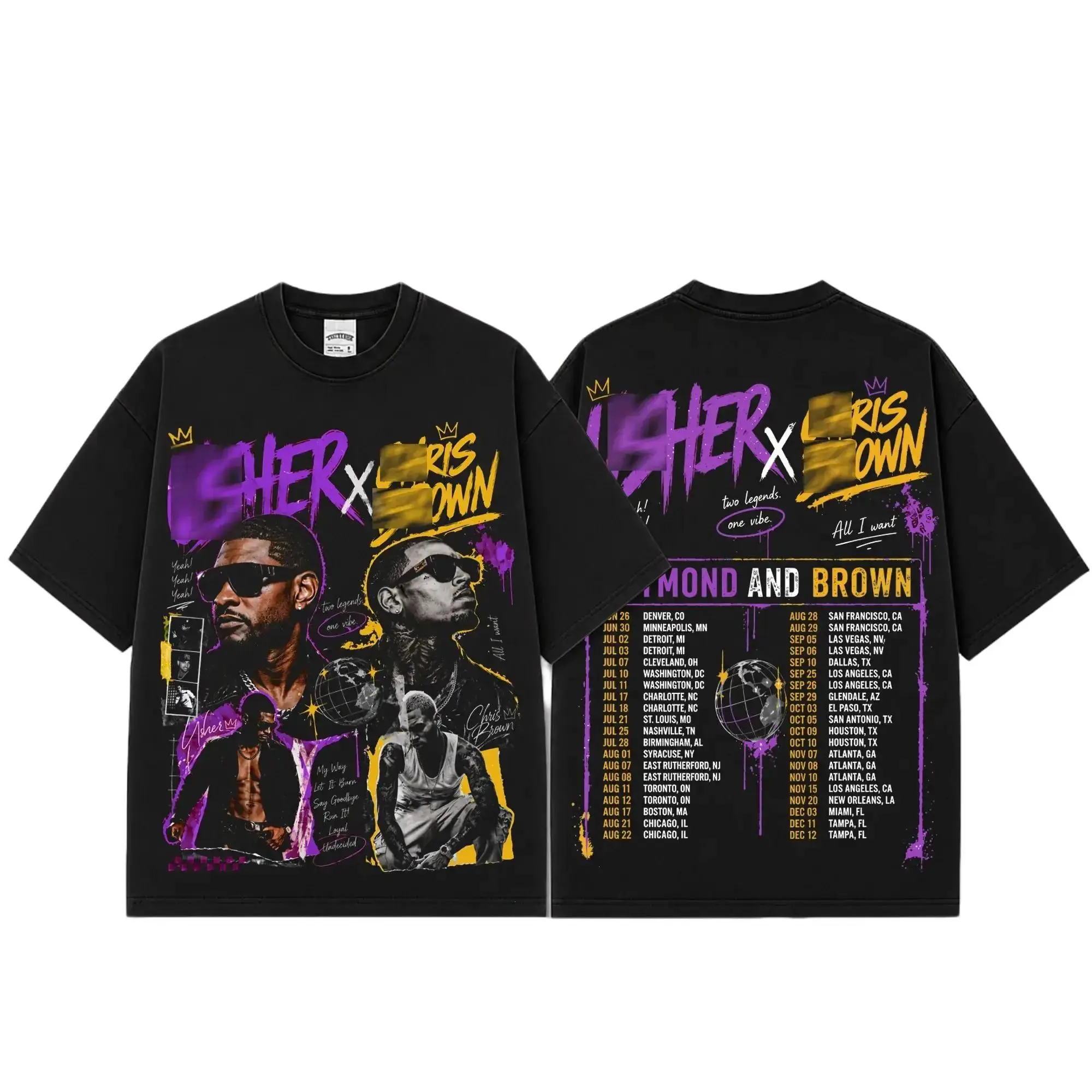 [FREE SHIP] Raymond And Brown Tour Graphic Premium Cotton T-Shirt, R&B Concert Fan Tee, Purple Yellow Hip-Hop Streetwear Shirt, Tour Dates Music Merch