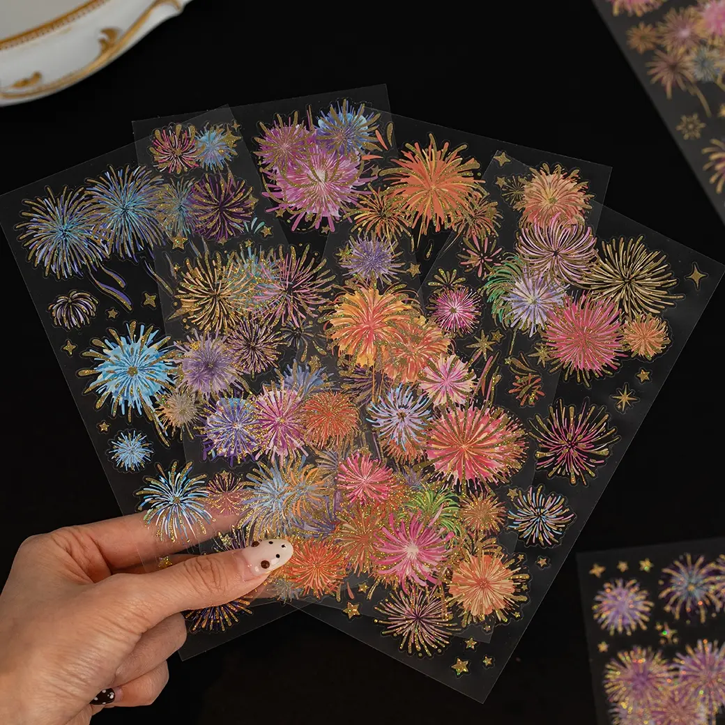 2 Sheets/bag Sticker Pack, Pet Material, Sky Fireworks Series, Firework Theme Stationery Water Bottle Multi-Scene Decorative Art Stickers