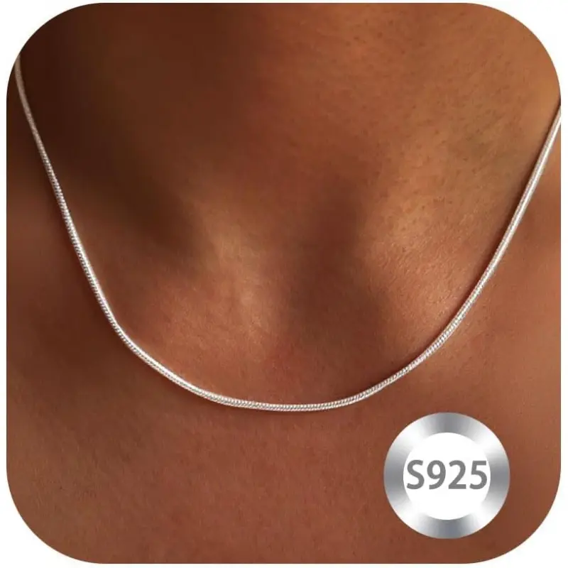 Women's 925 Sterling Silver Classic Snake Chain Necklace, 16-24 in Daily Versatile Elegant Female Wear Silver Jewelry Gift, Classic Chain, Daily Versatile Chain