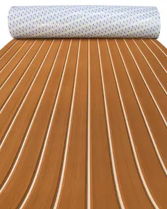 KXKZREN EVA Foam Boat Decking Sheet Non-Slip Faux Teak Marine Flooring Mat Self-Adhesive Yacht RV Deck Pad with 3M Backing Waterproof Premium Flooring for Boats & Pontoons (Brown/White)