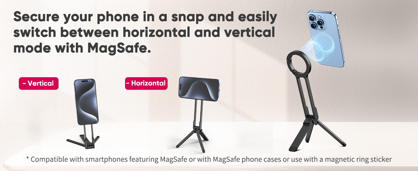 Magnetic Phone Tripod Stand for iPhone - Aluminium Maglock Smartphone Mini Tripod Pocket Cell Phone Stand Strong Magnet Quick Mount Compatible with iPhone 17/16/15/14/13/12 Series