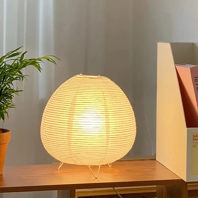 Nordic Wabi Sabi Rice Paper Bamboo LED Table Lamp - US Ambient Decoration Lamp, Modern Mood Lighting, Warm White Study Desk Light for Bedroom Home Decor, Nightstand Led