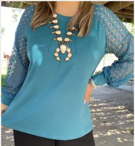 SOUTHERN STITCH TEAL LACE BLOUSE