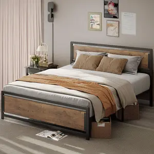 Gizoon Queen Size Bed Frame, Metal Platform Bed Frame with Headboard, Bedroom Furniture with 15 Heavy Iron Slats Support, Large Under-Bed Storage, No Noise, No Box Spring Needed, Easy Assembly