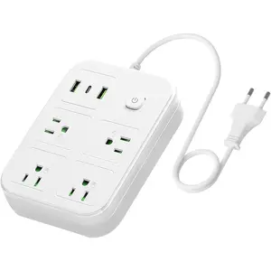 European Travel Plug Adapter, European Power Strip with 4 AC Outlets 1 USB C and 2 USB Ports,  to  Plug Adapter Type C for EU  France Spain  Travel (3ft)