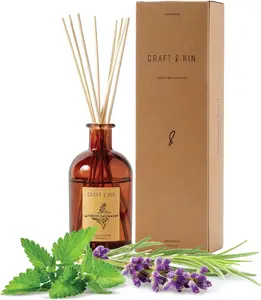 (TODAY ONLY) Reed Diffuser Set “Lavender, Sage & Mint” Includes All Natural Essential Oil, Lavender Diffuser, 8 Rattan Diffuser Sticks & Elegant Amber Glass Vase (5.75 oz), Natural Fragrance Diffuser Set
