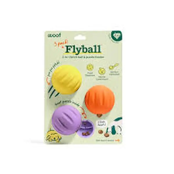WOOF Durable Dog Forager Toy with Active Play Design - 3-Pack Flyball Toy for Dogs That Encourages Fetch, Bounce, and Chase Foraging Enrichment