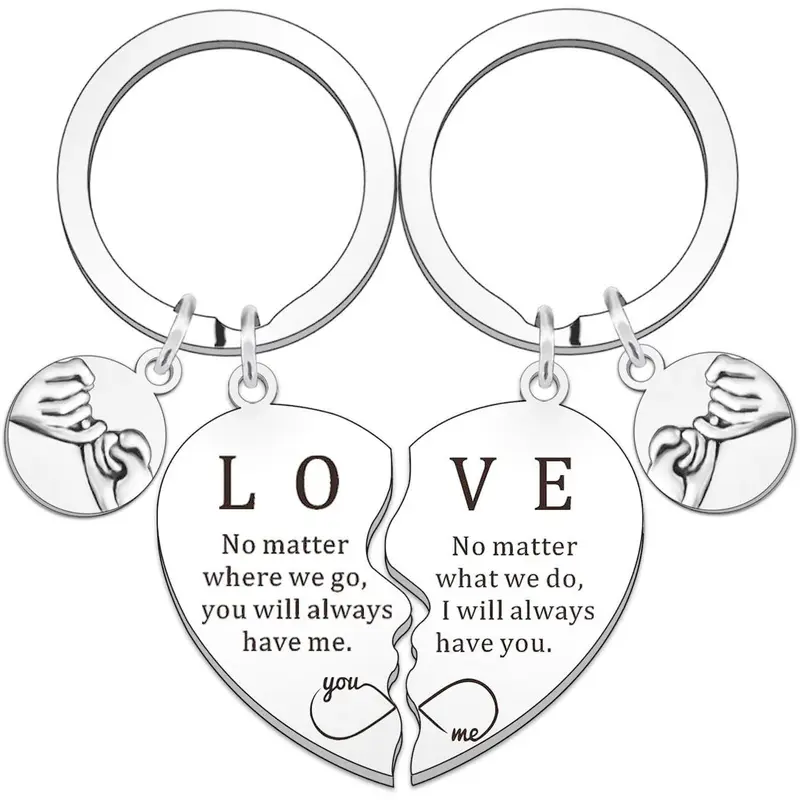 Couple Keychain, Heart Design Keychain, Heart Shaped Stainless Steel Keychain for Boyfriend, Husband, Accessories for Daily Use, Charms Keychain for Birthday Gift, Valentine's Day, Keychain Jewelry, Keychain Set