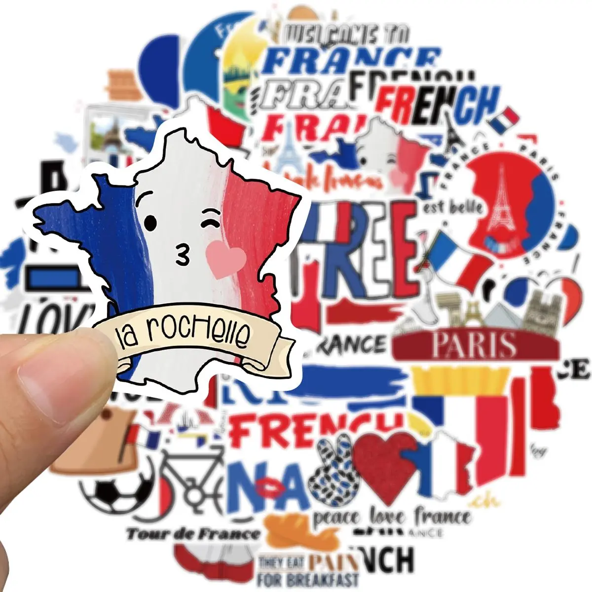 France Sticker, 50pcs/set Waterproof Self Adhesive Decor Paper, Decor Sticker for Gift Greeting Card Water Bottle Laptop Phone, Cases