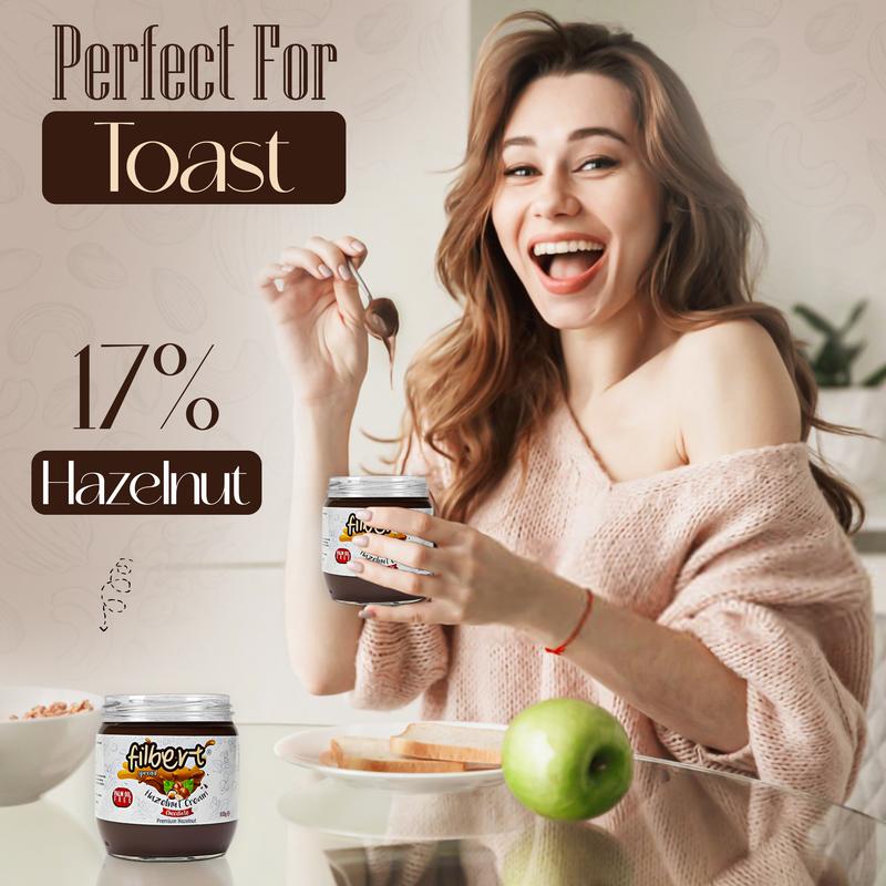 Filberts Premium Hazelnut Cream Chocolate Spread - Nutty Flavor, Healthier Option, Gluten-Free, Non-GMO, Halal & Kosher Certified, 400g Jar - Dip Creamy  Milk Natural